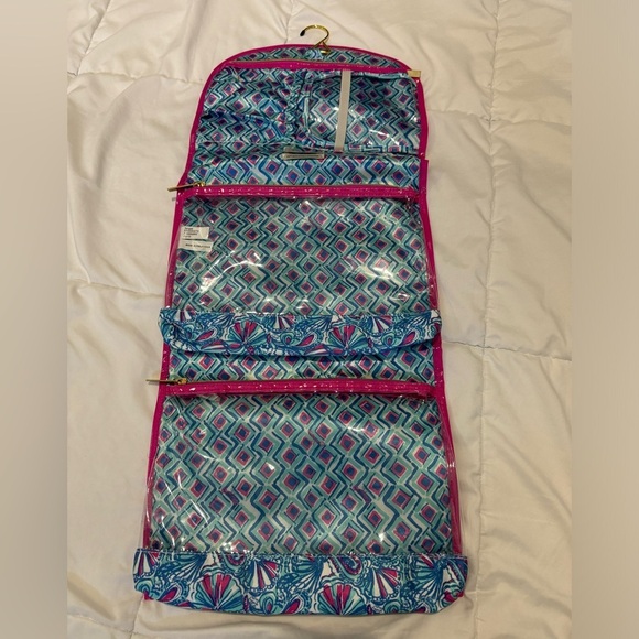 Lilly Pulitzer Paisley Hanging Travel Cosmetic Jewelry Organizer Blue Hot Pink - Picture 7 of 11